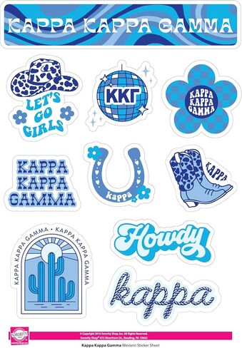 Kappa Kappa Gamma Sticker Sheet - Western Design Vinyl Sorority Stickers with Officially Licensed Designs, Removable Adhesive, 10 Stickers per Sheet, by Sorority Shop in Saudi Arabia