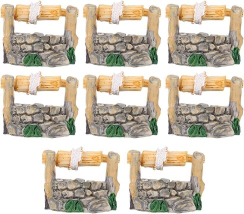 BESPORTBLE Miniature Water Well Figurine: 8Pcs Resin Fairy Garden Accessories, Tiny Water Well Micro Landscape Ornaments Kit for DIY Craft Dollhouse Decorative Accessory in Kuwait