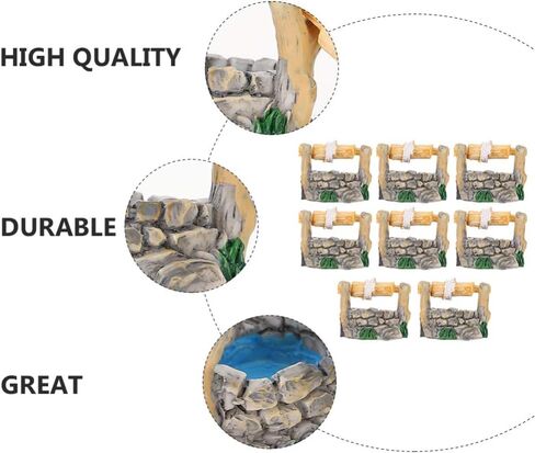 BESPORTBLE Miniature Water Well Figurine: 8Pcs Resin Fairy Garden Accessories, Tiny Water Well Micro Landscape Ornaments Kit for DIY Craft Dollhouse Decorative Accessory in Kuwait