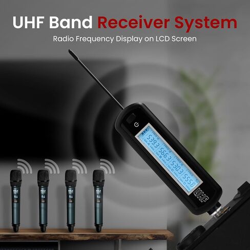 نظام ميكروفون لاسلكي Pyle UHF - ميكروفون لاسلكي مزدوج احترافي قابل لإعادة الشحن، مستقبل 2 × 100 قناة، مسح تلقائي - للكاريوكي المنزلي، الاجتماعات، الحفلات، DJ، المؤتمرات، المسرح، KTV، أبيض in Kuwait