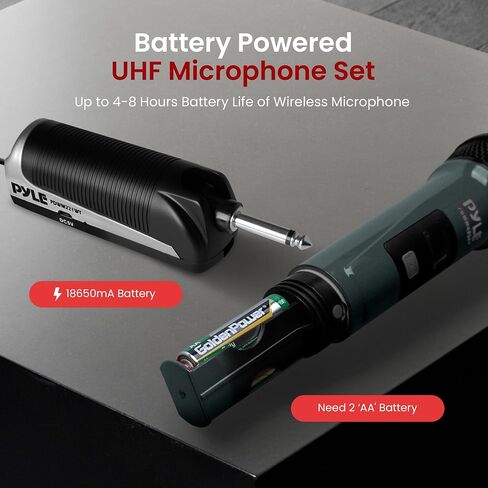 نظام ميكروفون لاسلكي Pyle UHF - ميكروفون لاسلكي مزدوج احترافي قابل لإعادة الشحن، مستقبل 2 × 100 قناة، مسح تلقائي - للكاريوكي المنزلي، الاجتماعات، الحفلات، DJ، المؤتمرات، المسرح، KTV، أبيض in Kuwait