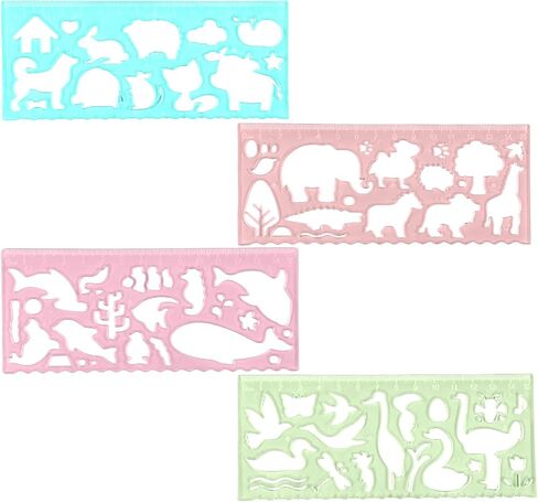8pcs stencils Kids for Drawing ، واضحة الحاكم على شكل حيوانات الحيوانات أدوات صياغة أدوات القياس البلاستيكية حكام لوازم الرسوم المدرسية المكتبية in Saudi Arabia