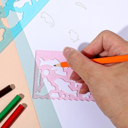 8pcs stencils Kids for Drawing ، واضحة الحاكم على شكل حيوانات الحيوانات أدوات صياغة أدوات القياس البلاستيكية حكام لوازم الرسوم المدرسية المكتبية in Saudi Arabia