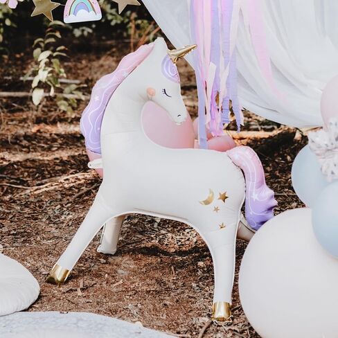 عملاق البالون بونكورن partydeco 37.5x34 بوصة ، أبيض أبيض ذاتي البالونات رقائق رقائق 3D قوس قزح الحفلات اللوازم الفتاة عيد ميلاد ديكورات استحمام الطفل in Saudi Arabia
