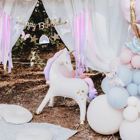 عملاق البالون بونكورن partydeco 37.5x34 بوصة ، أبيض أبيض ذاتي البالونات رقائق رقائق 3D قوس قزح الحفلات اللوازم الفتاة عيد ميلاد ديكورات استحمام الطفل in Saudi Arabia