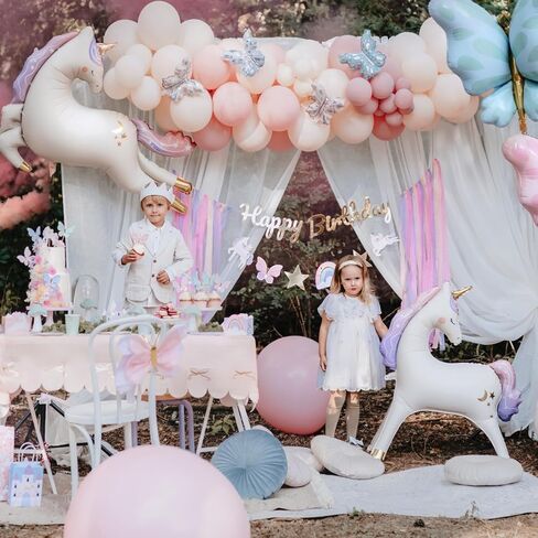 عملاق البالون بونكورن partydeco 37.5x34 بوصة ، أبيض أبيض ذاتي البالونات رقائق رقائق 3D قوس قزح الحفلات اللوازم الفتاة عيد ميلاد ديكورات استحمام الطفل in Saudi Arabia