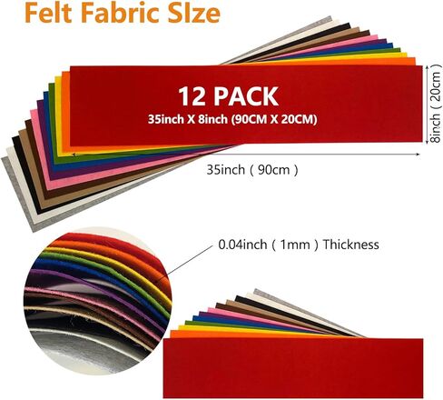 Large Stiff Felt Sheets Bundle, Felt Fabric Sheets for Crafts 12 Rolls 8"x35" Assorted Rainbow Colors for DIY Craft Sewing Squares Nonwoven Patchwork, Colorful Serise in Saudi Arabia