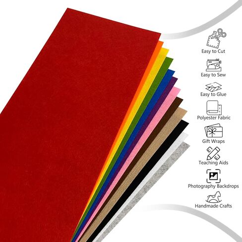 Large Stiff Felt Sheets Bundle, Felt Fabric Sheets for Crafts 12 Rolls 8"x35" Assorted Rainbow Colors for DIY Craft Sewing Squares Nonwoven Patchwork, Colorful Serise in Saudi Arabia