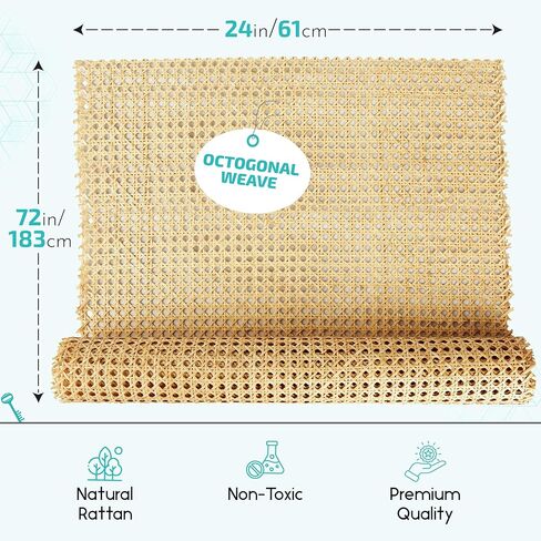 Rattan Cane Webbing Roll 24" Wide - Open Mesh Woven Cane Material for Chair Caning, DIY Furniture, Cabinet Repairs, and Replacement Kits (2'x6') in Saudi Arabia
