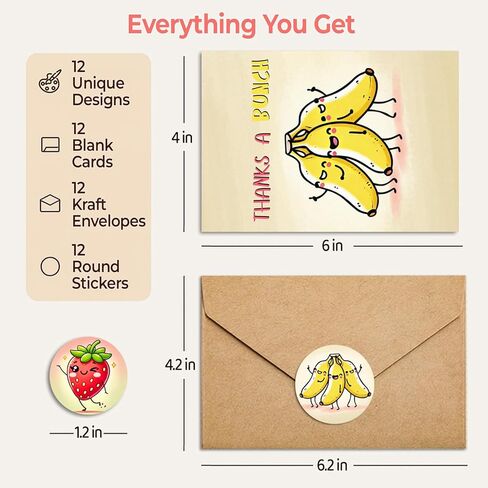 Thank You Cards - بطاقات تقدير ملهمة مع الأظرف والملصقات - بطاقات المعايدة التحفيزية للنساء والمعلمين وزملاء العمل والأصدقاء - فارغة داخل 12 حزمة (Thank You Cards) in Kuwait