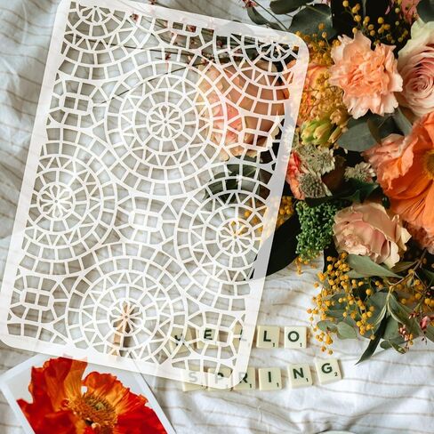 FINGERINSPIRE Holtz Mosaic Stencil 11.7x8.3 Inch Template - Plastic Geometric Circle Pattern, Reusable Layering for DIY Art - Painting on Wood, Floor, Wall Fabric in Saudi Arabia