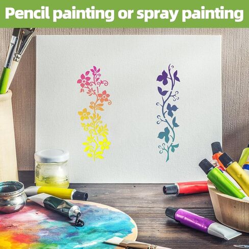 12 Pcs Leaves & Floral Stencils, 12x4.5in Flower Painting Stencils Reusable Tree Leaf Vine Drawing Templates for Painting on Wood Walls Fabric Crafts Home Decor Wall Art in Saudi Arabia
