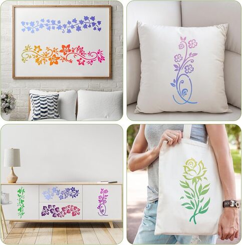 12 Pcs Leaves & Floral Stencils, 12x4.5in Flower Painting Stencils Reusable Tree Leaf Vine Drawing Templates for Painting on Wood Walls Fabric Crafts Home Decor Wall Art in Saudi Arabia