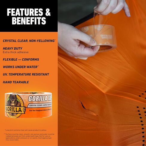 Gorilla Crystal Clear Repair Duct Tape, 1.88" x 9 yd, Clear, (Pack of 12) in Saudi Arabia