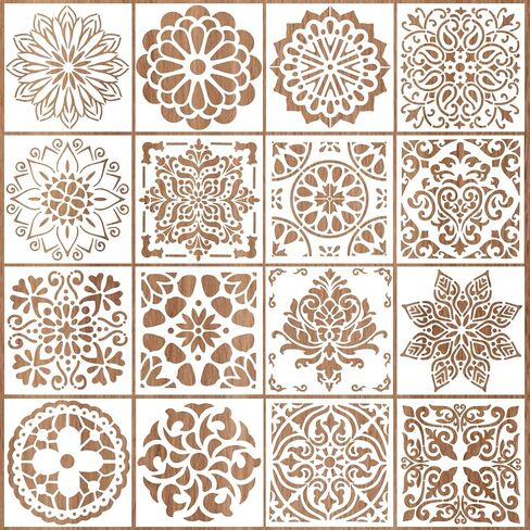 16 Pcs Reusable Mandala Stencils Mandala Painting Craft Stencils Tile Pattern Stencil Drawing Templates for Wood and Canvas DIY Painting Art Scrapbook in Saudi Arabia