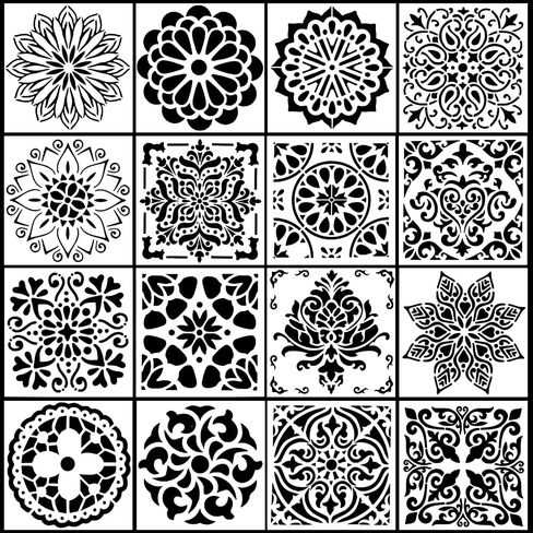 16 Pcs Reusable Mandala Stencils Mandala Painting Craft Stencils Tile Pattern Stencil Drawing Templates for Wood and Canvas DIY Painting Art Scrapbook in Saudi Arabia