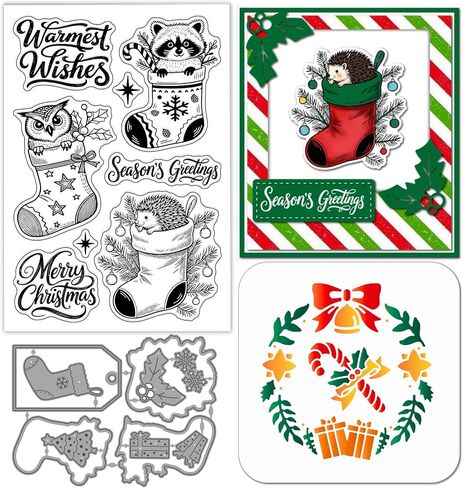 Globleland Christmas Dog Gift Clear Silicone Stamp Metal Owl Owl Raccoon Hedgehog Cuts Die Cuts Merry Christmas Bareing Paint Craft Stencils for Card Making Scrapbooking Craft DIY in Saudi Arabia