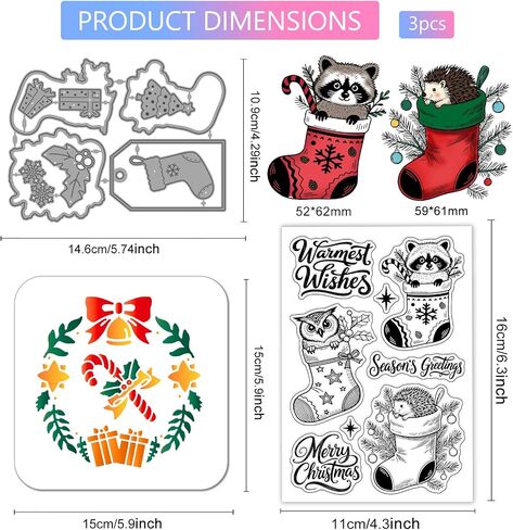 Globleland Christmas Dog Gift Clear Silicone Stamp Metal Owl Owl Raccoon Hedgehog Cuts Die Cuts Merry Christmas Bareing Paint Craft Stencils for Card Making Scrapbooking Craft DIY in Saudi Arabia