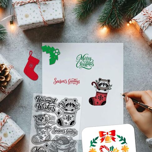 Globleland Christmas Dog Gift Clear Silicone Stamp Metal Owl Owl Raccoon Hedgehog Cuts Die Cuts Merry Christmas Bareing Paint Craft Stencils for Card Making Scrapbooking Craft DIY in Saudi Arabia
