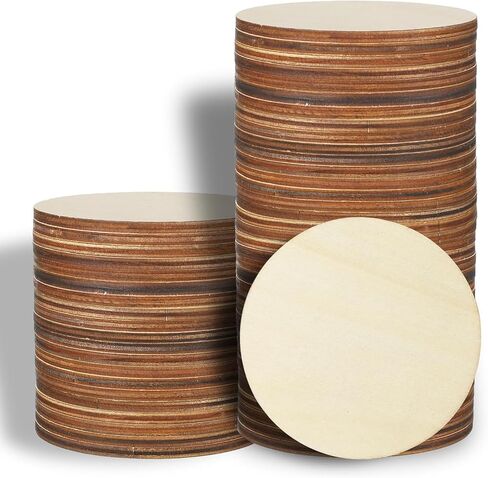 MoDooris 80 Pcs Unfinished Round Wood Slices 4" Natural Wooden Non-Slip Coasters 5mm Wooden Circle Board for DIY Craft, Engraving, Wood Burning, Pyrography, Drawing in Kuwait