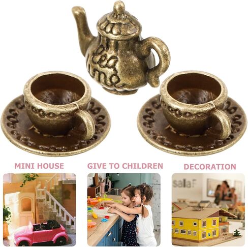 Artibetter Vintage Mini Tea Cup & Tiny Tea مجموعة لإكسسوارات Dollhouse ، فنجان قهوة مصغرة للتماثيل - Girls Dollhouse Coffee Shop Association for Propositer Props in Kuwait
