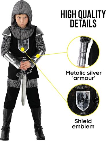 Morph Knight Costume for Boys - Black Medieval Knight Costume Kids - Warrior Halloween Comple for Boys Renaissance in Saudi Arabia