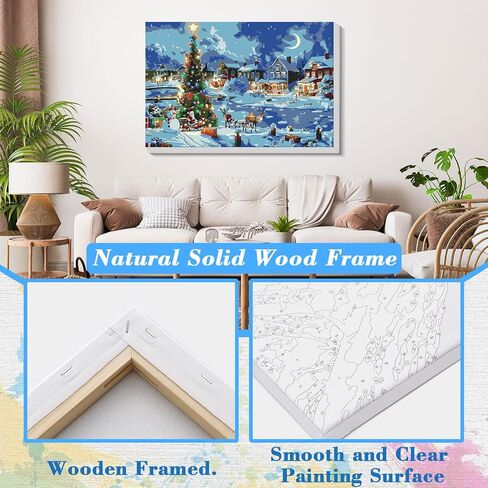 Skyboda Christmas Paint by Numbers Kit for Adults Beginners with Frame, Christmas Night Adult Paint by Number Kits on Canvas, Easy DIY Oil Painting Kits for Home Decor, 8x12in in Saudi Arabia