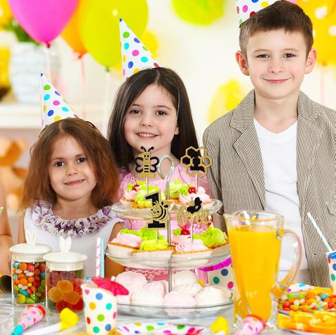 Grevosea 24 Pcs Bee Cupcake Toppers, Black and Gold Glitter Bee Cake Topper First Bee Day Decorations Girl Cake Decorations for Bee Theme Baby Shower Girls First Birthday Party Supplies in Saudi Arabia