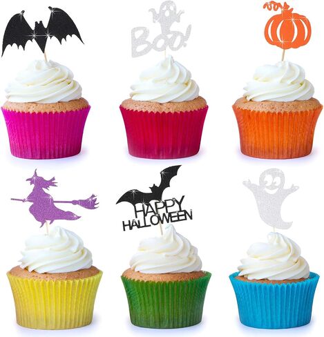 Blulu 98 PCS Halloween Cupcake Toppers ، مع الخفافيش ، واليقطين ، والشبح ، والساحرة ، ويب العنكبوت ، وقطات القطط لكعك الحفلات في الهالوين ، والطعام ، والكوكتيلات ، وزينة المقبلات ، in Saudi Arabia