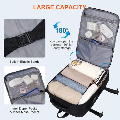PIJUSHI Travel Backpack for Women Men Expandable Carry on Luggage Backpack Airline Approved Personal Item Laptop Bag(PE034 Black) in Kuwait