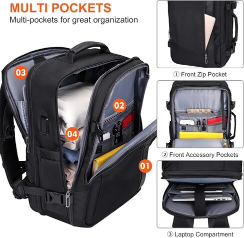 PIJUSHI Travel Backpack for Women Men Expandable Carry on Luggage Backpack Airline Approved Personal Item Laptop Bag(PE034 Black) in Kuwait