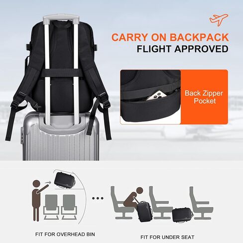 PIJUSHI Travel Backpack for Women Men Expandable Carry on Luggage Backpack Airline Approved Personal Item Laptop Bag(PE034 Black) in Kuwait