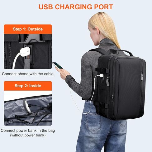 PIJUSHI Travel Backpack for Women Men Expandable Carry on Luggage Backpack Airline Approved Personal Item Laptop Bag(PE034 Black) in Kuwait
