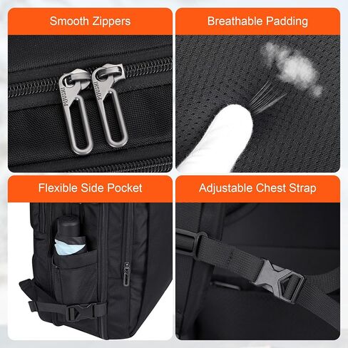 PIJUSHI Travel Backpack for Women Men Expandable Carry on Luggage Backpack Airline Approved Personal Item Laptop Bag(PE034 Black) in Kuwait