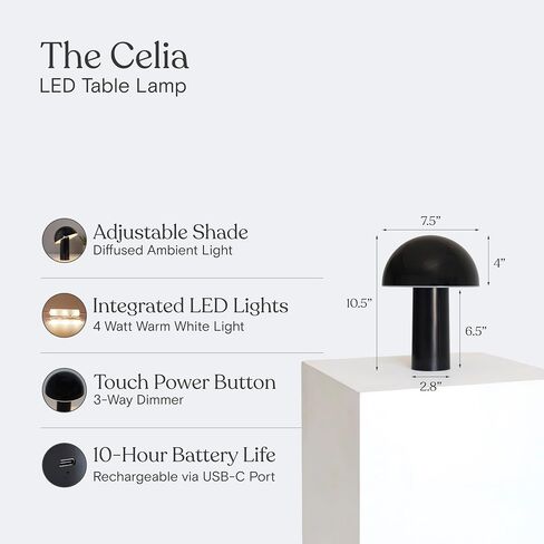 Brightech Celia Table Lamp – 10" Touch-Controlled Mushroom Desk Lamp, Cordless & Dimmable LED, Portable Bedside Night Light, Sustainable Mood Light, Recycled Modern Patio Lamp for Home Décor – Green in Saudi Arabia