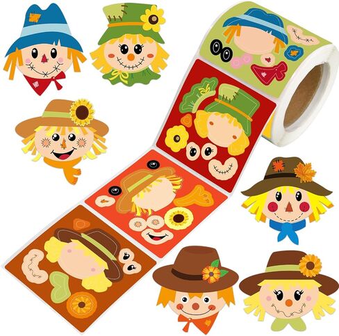 Ceiba Tree Fall Scarcrow Sticker for Kids Make Your Scarcrow على شكل شارات ملصقات مشهد مدفوعة الخريف 200pcs مركبة فنية DIY لعيد الشكر تفضل أنشطة الفصول الدراسية in Saudi Arabia