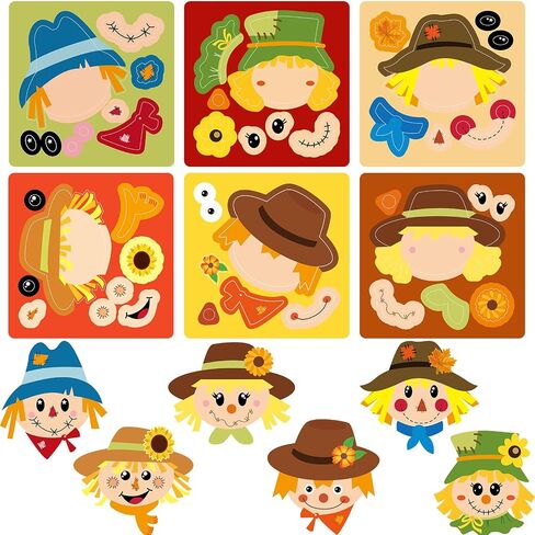 Ceiba Tree Fall Scarcrow Sticker for Kids Make Your Scarcrow على شكل شارات ملصقات مشهد مدفوعة الخريف 200pcs مركبة فنية DIY لعيد الشكر تفضل أنشطة الفصول الدراسية in Saudi Arabia