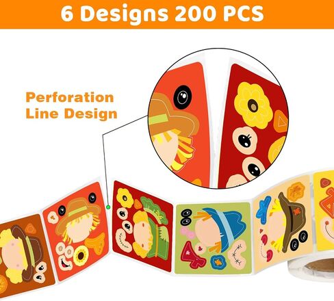 Ceiba Tree Fall Scarcrow Sticker for Kids Make Your Scarcrow على شكل شارات ملصقات مشهد مدفوعة الخريف 200pcs مركبة فنية DIY لعيد الشكر تفضل أنشطة الفصول الدراسية in Saudi Arabia