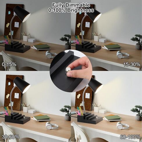 Study Desk Lamp with USB Charging and Type-C Night Light, Gooseneck LED Table Lamp Stepless Dimming Study Table Lamp with Pen Holder for College Dorm Bedroom and Office (White) in Kuwait