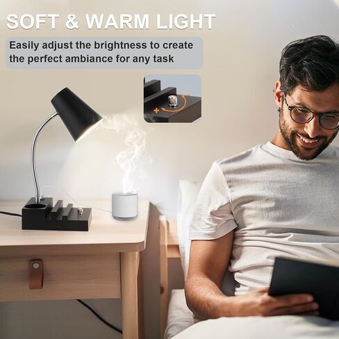 Study Desk Lamp with USB Charging and Type-C Night Light, Gooseneck LED Table Lamp Stepless Dimming Study Table Lamp with Pen Holder for College Dorm Bedroom and Office (White) in Kuwait