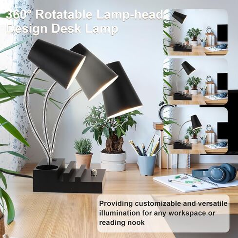 Study Desk Lamp with USB Charging and Type-C Night Light, Gooseneck LED Table Lamp Stepless Dimming Study Table Lamp with Pen Holder for College Dorm Bedroom and Office (White) in Kuwait
