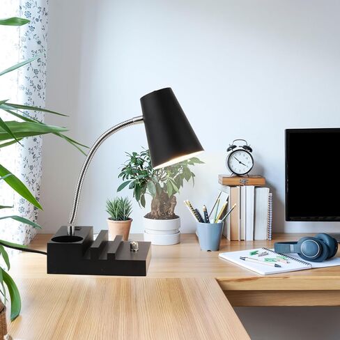 Study Desk Lamp with USB Charging and Type-C Night Light, Gooseneck LED Table Lamp Stepless Dimming Study Table Lamp with Pen Holder for College Dorm Bedroom and Office (White) in Kuwait