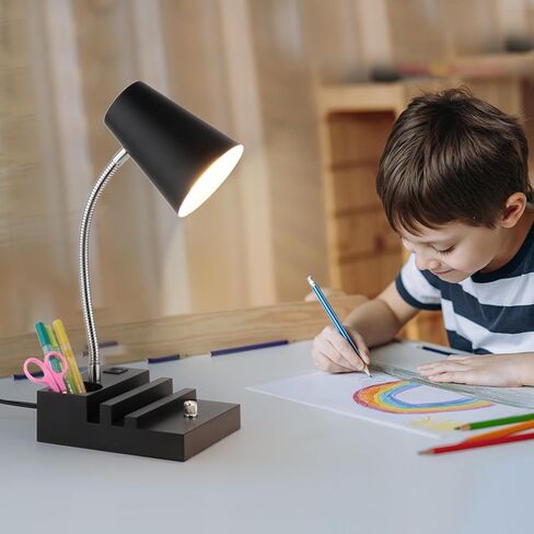 Study Desk Lamp with USB Charging and Type-C Night Light, Gooseneck LED Table Lamp Stepless Dimming Study Table Lamp with Pen Holder for College Dorm Bedroom and Office (White) in Kuwait