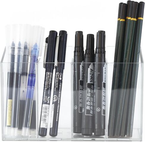 Acrylic Desk Organizer with Removable Dividers 4 Compartments, Clear Pen Holder Makeup Brush Holder in Saudi Arabia