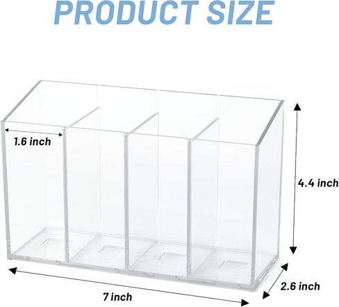 Acrylic Desk Organizer with Removable Dividers 4 Compartments, Clear Pen Holder Makeup Brush Holder in Saudi Arabia