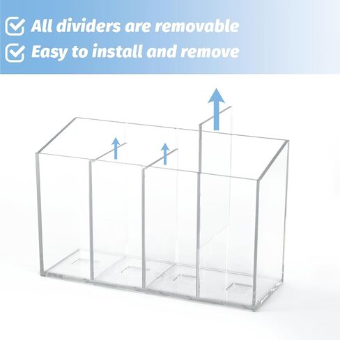 Acrylic Desk Organizer with Removable Dividers 4 Compartments, Clear Pen Holder Makeup Brush Holder in Saudi Arabia