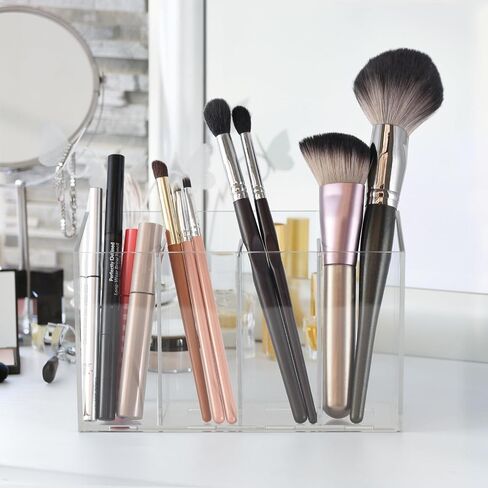 Acrylic Desk Organizer with Removable Dividers 4 Compartments, Clear Pen Holder Makeup Brush Holder in Saudi Arabia