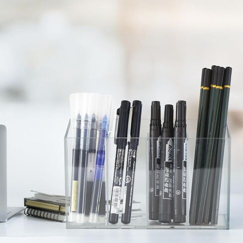 Acrylic Desk Organizer with Removable Dividers 4 Compartments, Clear Pen Holder Makeup Brush Holder in Saudi Arabia