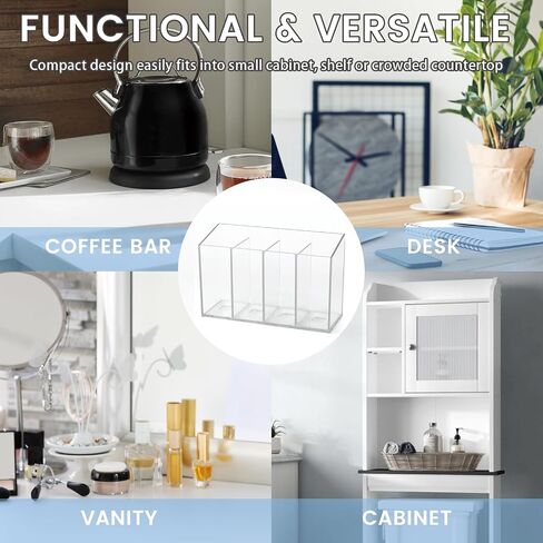 Acrylic Desk Organizer with Removable Dividers 4 Compartments, Clear Pen Holder Makeup Brush Holder in Saudi Arabia