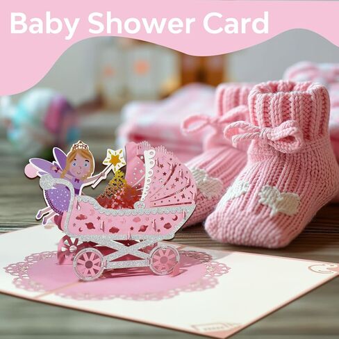 بطاقة تحية Magic Ants ، طفلة جديدة ، بطاقة استحمام الطفل المنبثقة ، بطاقة تهنئة ، بطاقة عيد ميلاد أولى للفتيات ، الوردي ، 7.9 × 5.9 بوصة in Kuwait